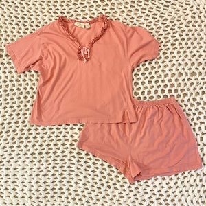 Vintage Gold Label Victoria Secret Two Piece Salmon Pink PJ Set